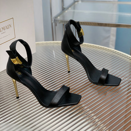 BALMAIN 25S METAL BUCKLE HIGH HEELS 95MM IN BLACK CALFSKIN