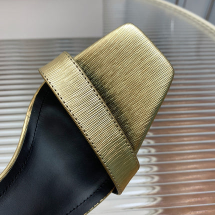 BALMAIN 25S METAL BUCKLE HIGH HEELS 95MM IN GOLD CALFSKIN