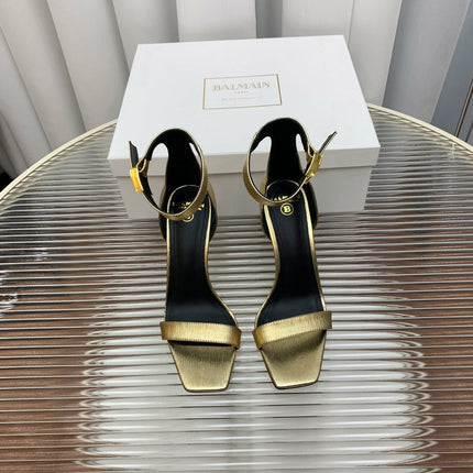 BALMAIN 25S METAL BUCKLE HIGH HEELS 95MM IN GOLD CALFSKIN