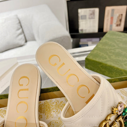 GG SPARKLE CRYSTAL SLIDE SANDAL CREAM CALFSKIN