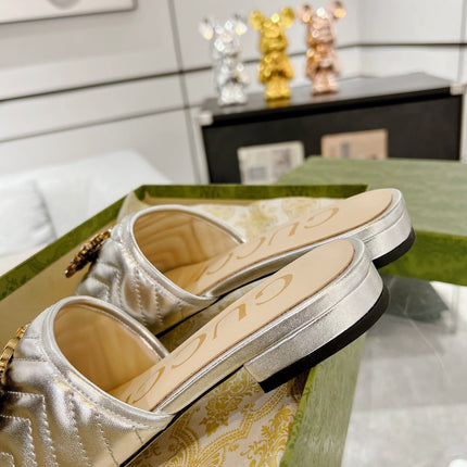 GG SPARKLE CRYSTAL SLIDE SANDAL SILVER CALFSKIN