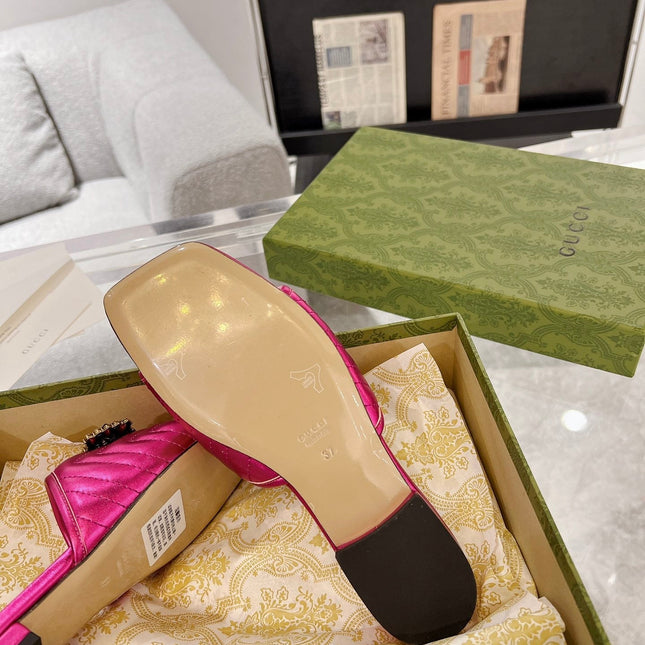 GG SPARKLE CRYSTAL SLIDE SANDAL METALLIC PINK CALFSKIN