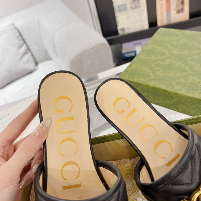 GG SPARKLE CRYSTAL SLIDE SANDAL BLACK CALFSKIN