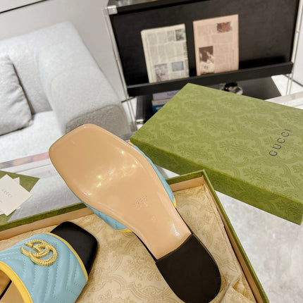 GG EXCLUSIVE SLIDE SANDAL SKY AND BLACK CALFSKIN