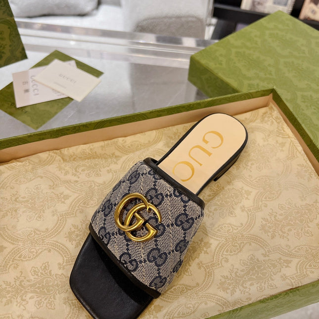 GG EXCLUSIVE SLIDE SANDAL BLACK AND CHARCOAL FABRIC