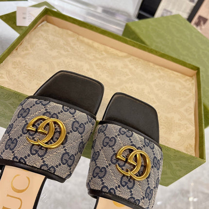 GG EXCLUSIVE SLIDE SANDAL BLACK AND CHARCOAL FABRIC