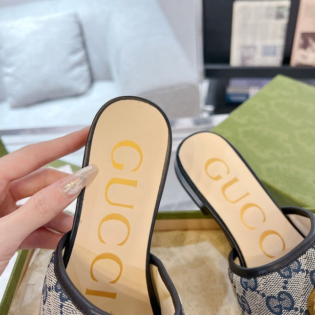 GG EXCLUSIVE SLIDE SANDAL BLACK AND CHARCOAL FABRIC