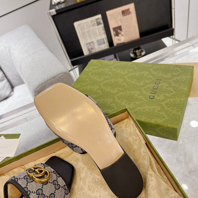 GG EXCLUSIVE SLIDE SANDAL BLACK AND CHARCOAL FABRIC