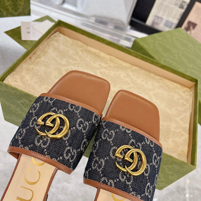 GG EXCLUSIVE SLIDE SANDAL CARAMEL AND BLACK FABRIC