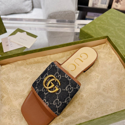 GG EXCLUSIVE SLIDE SANDAL CARAMEL AND BLACK FABRIC