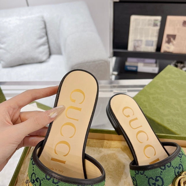 GG EXCLUSIVE SLIDE SANDAL BLACK AND CREAM FABRIC