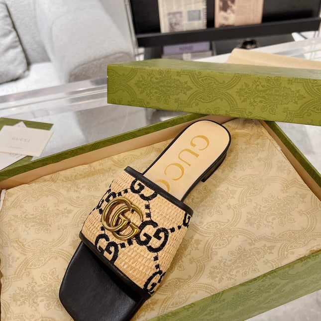 GG EXCLUSIVE SLIDE SANDAL BLACK AND CREAM SEDGE