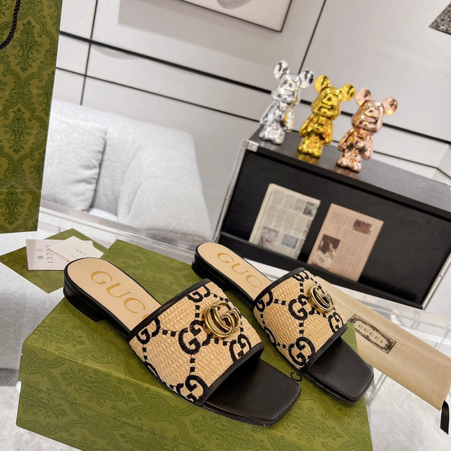 GG EXCLUSIVE SLIDE SANDAL BLACK AND CREAM SEDGE