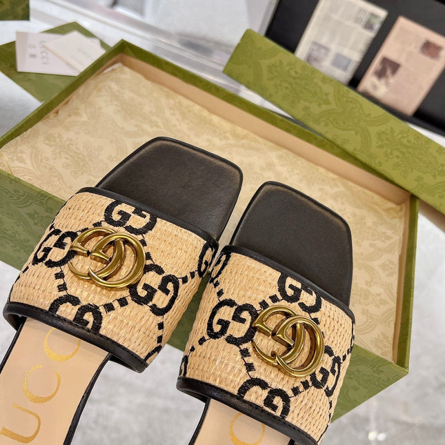 GG EXCLUSIVE SLIDE SANDAL BLACK AND CREAM SEDGE