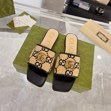 GG EXCLUSIVE SLIDE SANDAL BLACK AND CREAM SEDGE