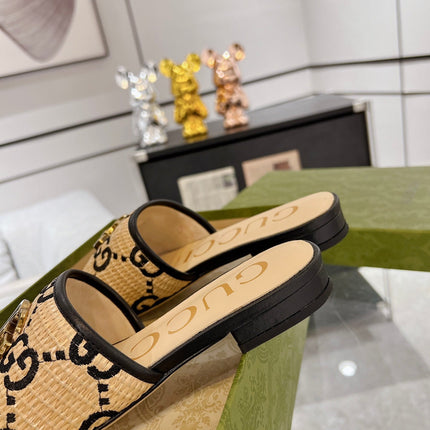 GG EXCLUSIVE SLIDE SANDAL BLACK AND CREAM SEDGE