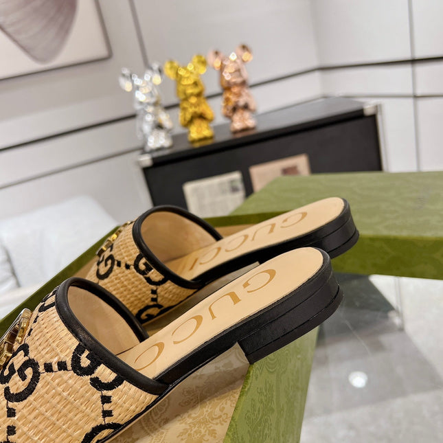 GG EXCLUSIVE SLIDE SANDAL BLACK AND CREAM SEDGE