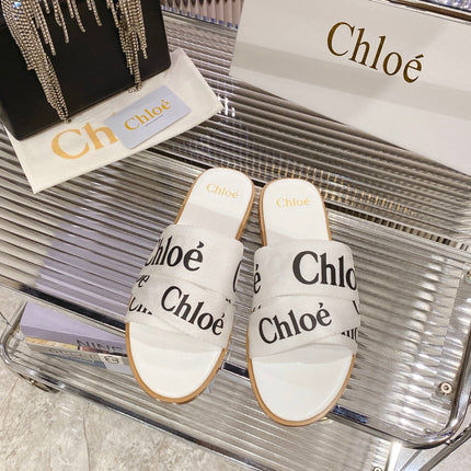 CHLOÉ WOODY SLIPPER IN WHITE MIX BLACK CANVAS