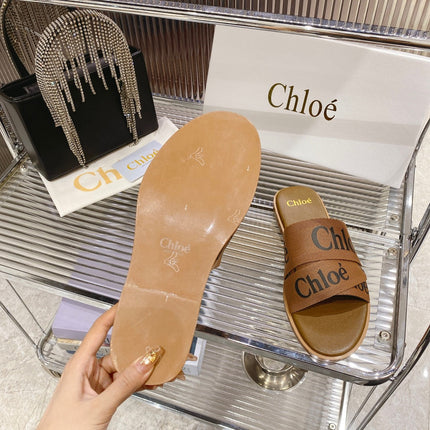 CHLOÉ WOODY SLIPPER IN CIDER BROWN CANVAS