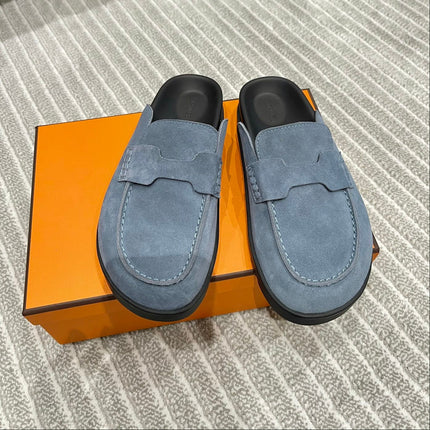 HM MULES IN STONE BLUE SUEDE