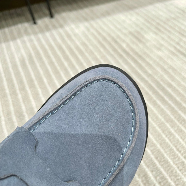 HM MULES IN STONE BLUE SUEDE