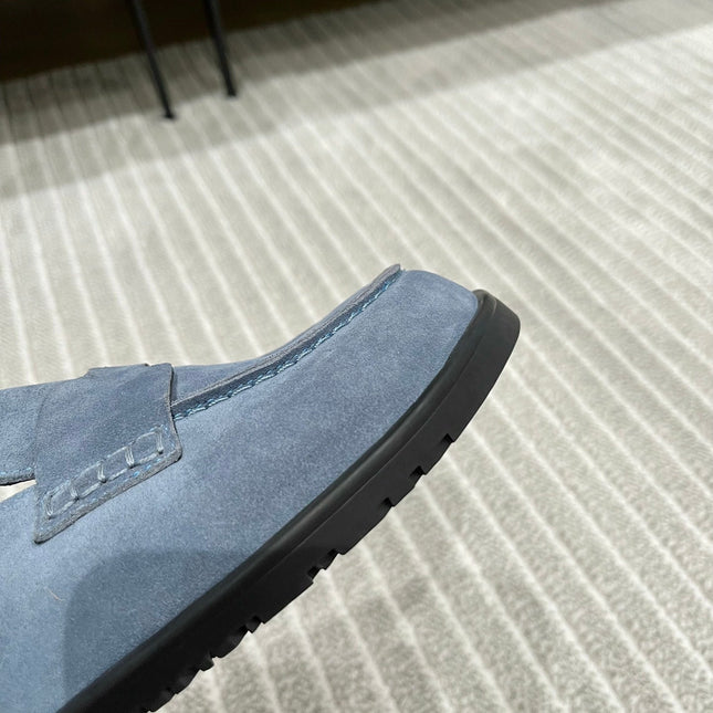HM MULES IN STONE BLUE SUEDE