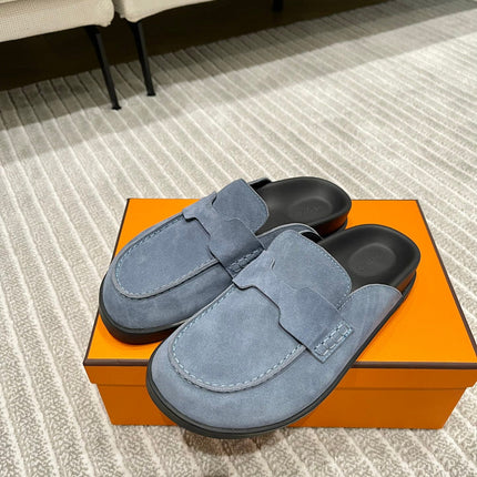 HM MULES IN STONE BLUE SUEDE