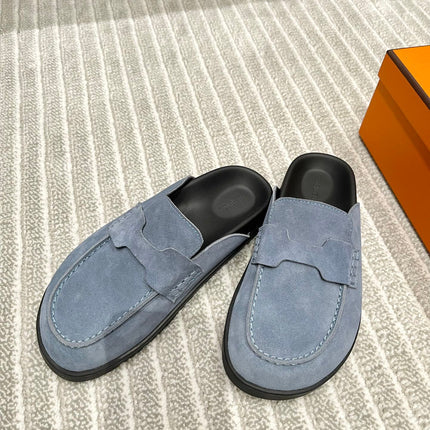 HM MULES IN STONE BLUE SUEDE