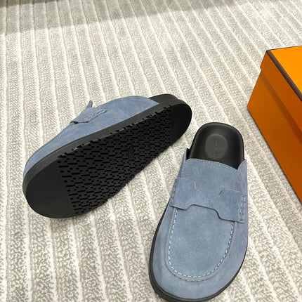 HM MULES IN STONE BLUE SUEDE