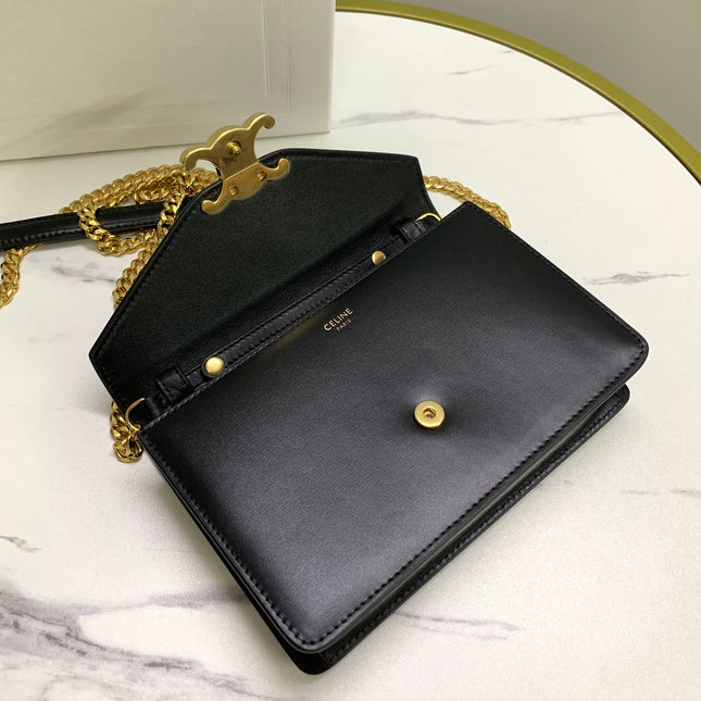 WALLET ON CHAIN MARGO 19 IN BLACK SMOOTH CALFSKIN GOLD HARDWARE
