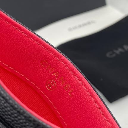 CC CARD HOLDER 19.5 BLACK GRAINED CALFSKIN GOLD ICON