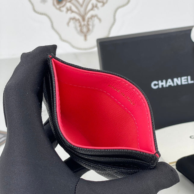 CC CARD HOLDER 19.5 BLACK GRAINED CALFSKIN GOLD ICON