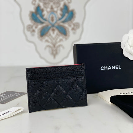 CC CARD HOLDER 19.5 BLACK GRAINED CALFSKIN GOLD ICON