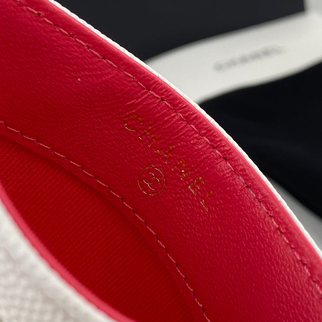 CC CARD HOLDER 19.5 WHITE GRAINED CALFSKIN GOLD ICON