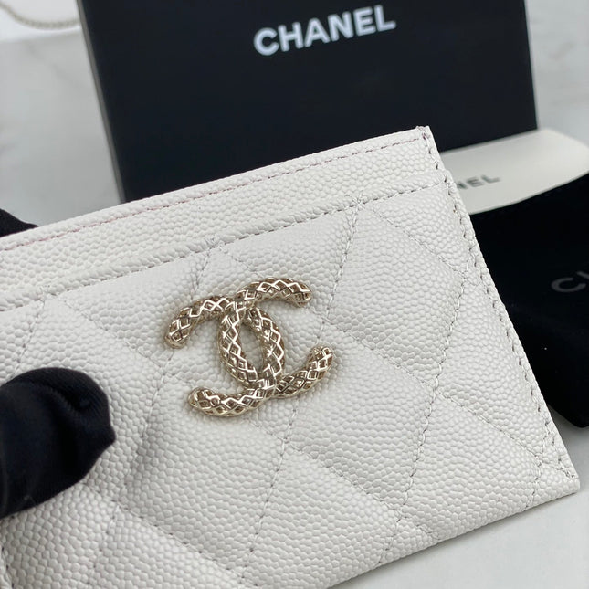 CC CARD HOLDER 19.5 WHITE GRAINED CALFSKIN GOLD ICON