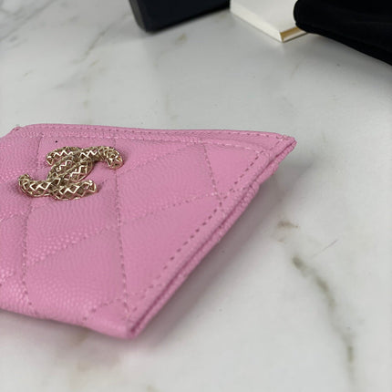 CC CARD HOLDER 19.5 PINK GRAINED CALFSKIN GOLD ICON