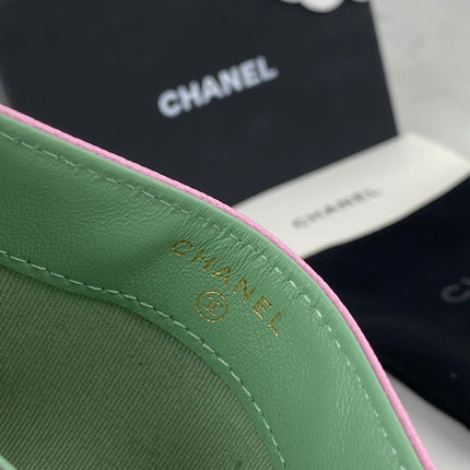 CC CARD HOLDER 19.5 PINK GRAINED CALFSKIN GOLD ICON