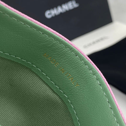 CC CARD HOLDER 19.5 PINK GRAINED CALFSKIN GOLD ICON