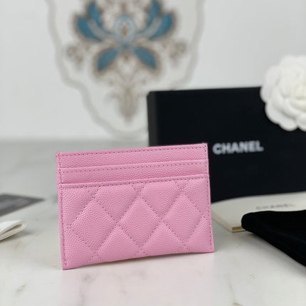 CC CARD HOLDER 19.5 PINK GRAINED CALFSKIN GOLD ICON