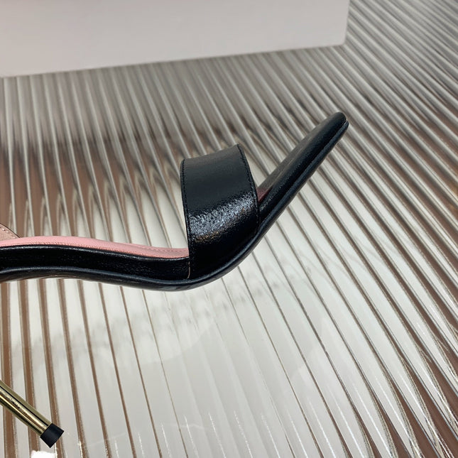 BALMAIN 25S B STRAP HIGH HEEL SANDALS 95MM IN BLACK GLOSSY CALFSKIN