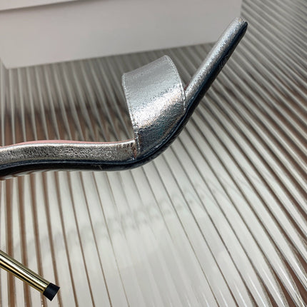 BALMAIN 25S B STRAP HIGH HEEL SANDALS 95MM IN SILVER CALFSKIN