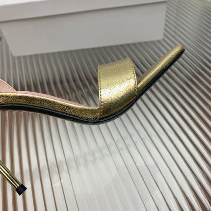 BALMAIN 25S B STRAP HIGH HEEL SANDALS 95MM IN GOLD CALFSKIN