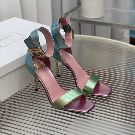 BALMAIN 25S B STRAP HIGH HEEL SANDALS 95MM IN MULTICOLOR CALFSKIN