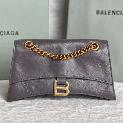 CRUSH SMALL CHAIN BAG 25 IN SUVA GRAY CRUSHED CALFSKIN GOLD HARDWARE