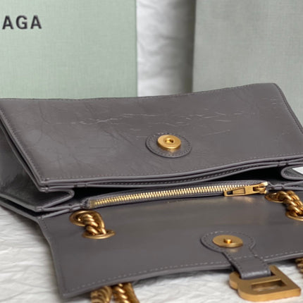 CRUSH SMALL CHAIN BAG 25 IN SUVA GRAY CRUSHED CALFSKIN GOLD HARDWARE