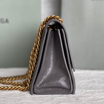 CRUSH SMALL CHAIN BAG 25 IN SUVA GRAY CRUSHED CALFSKIN GOLD HARDWARE