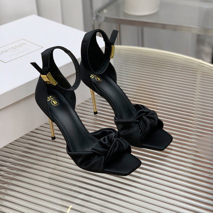 BALMAIN 25S KNOTTED HIGH HEELS 95MM IN BLACK SATIN