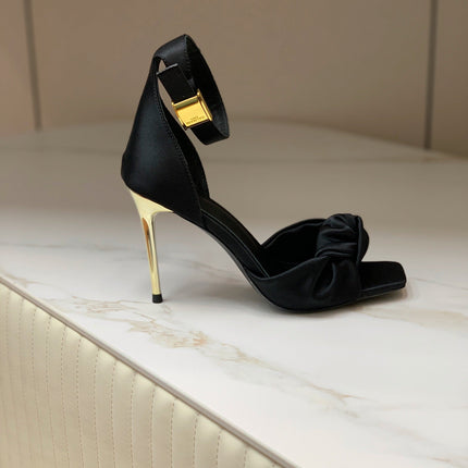 BALMAIN 25S KNOTTED HIGH HEELS 95MM IN BLACK SATIN