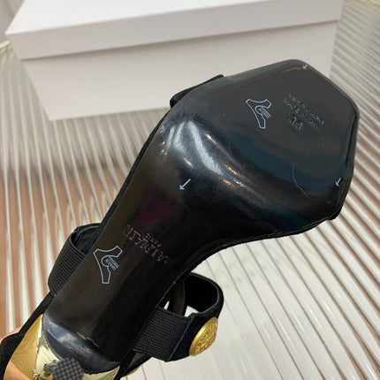 BALMAIN 25S CROSSOVER STRAP HIGH HEELS 95MM IN BLACK SUEDE