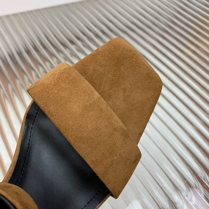 BALMAIN 25S CROSSOVER STRAP HIGH HEELS 95MM IN BROWN SUEDE